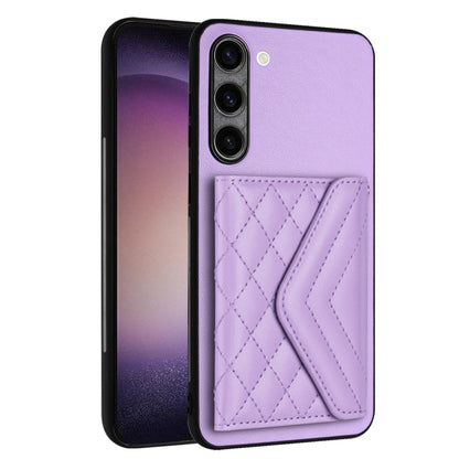 For Samsung Galaxy S23 5G Rhombic Texture Card Bag RFID Phone Case with Long Lanyard(Light Purple) - Galaxy S23 5G Cases by buy2fix | Online Shopping UK | buy2fix