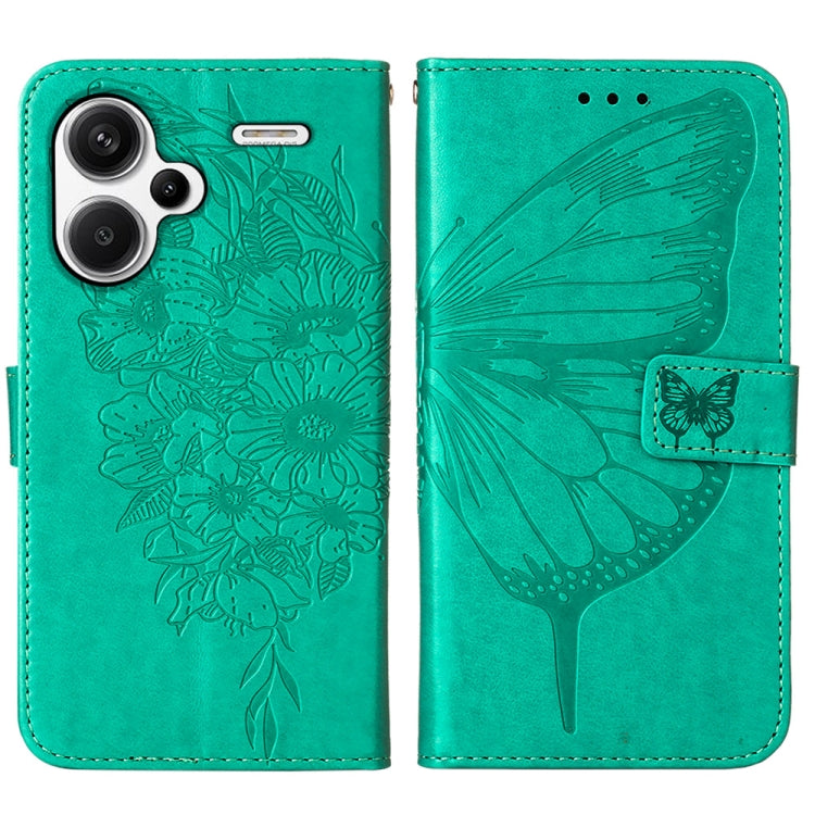 For Xiaomi Redmi Note 13 Pro+ 5G Embossed Butterfly Leather Phone Case(Green) - Note 13 Pro+ Cases by buy2fix | Online Shopping UK | buy2fix