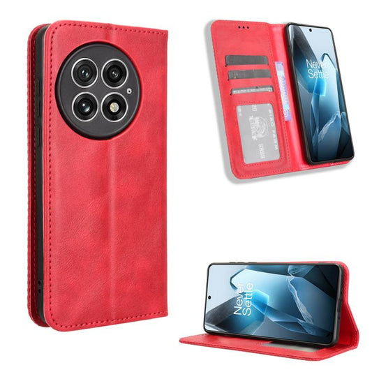 For OnePlus 13 5G Magnetic Buckle Retro Texture Leather Phone Case(Red) - OnePlus Cases by buy2fix | Online Shopping UK | buy2fix