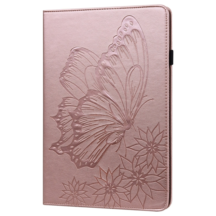 For Samsung Galaxy Tab S9 FE+ / S9+ / S8+ Big Butterfly Embossed Leather Tablet Case(Rose Gold) - Galaxy Tab S9+ Cases by buy2fix | Online Shopping UK | buy2fix