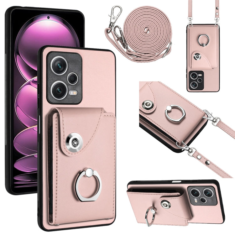 For Xiaomi Redmi Note 12 Pro+ 5G Global Organ Card Bag Ring Holder Phone Case with Long Lanyard(Pink) - Xiaomi Cases by buy2fix | Online Shopping UK | buy2fix