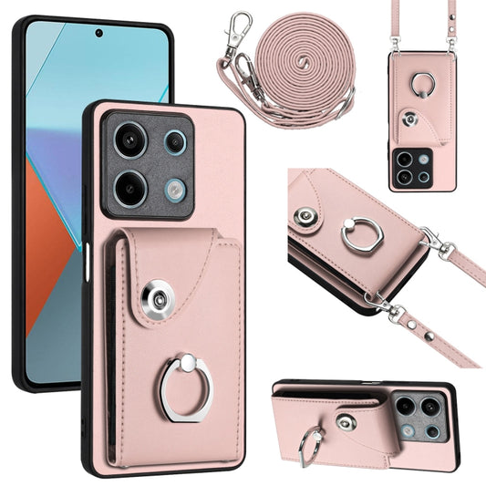 For Xiaomi Redmi Note 13 5G Global Organ Card Bag Ring Holder Phone Case with Long Lanyard(Pink) - Note 13 Cases by buy2fix | Online Shopping UK | buy2fix