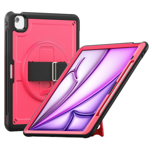 For iPad Air 13 2024 Honeycomb Hand Grip Turntable Stand Tablet Case(Rose Red) - iPad Air 13 2024 Cases by buy2fix | Online Shopping UK | buy2fix