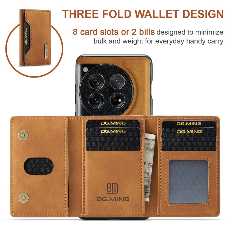 For OnePlus 12 DG.MING M2 Series 3-Fold Multi Card Bag + Magnetic Phone Case(Brown) - OnePlus Cases by DG.MING | Online Shopping UK | buy2fix