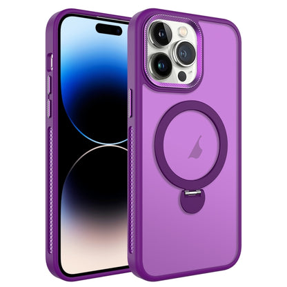 For iPhone 14 Pro MagSafe Magnetic Holder Breathable Phone Case(Purple) - iPhone 14 Pro Cases by buy2fix | Online Shopping UK | buy2fix