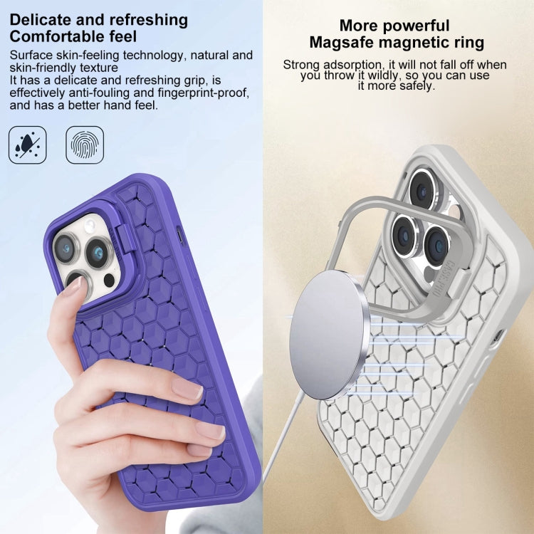 For iPhone 16 Pro Honeycomb Radiating Lens Holder Magsafe Phone Case(Purple) - iPhone 16 Pro Cases by buy2fix | Online Shopping UK | buy2fix