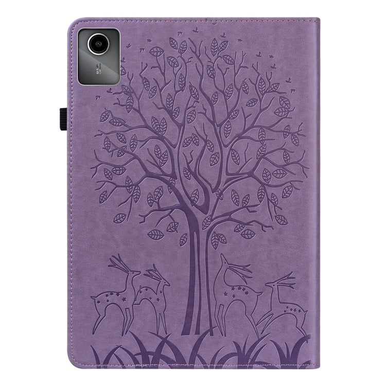 For Lenovo Tab M11 / Xiaoxin Pad 11 2024 Tree & Deer Embossed Leather Tablet Case(Purple) - Lenovo by buy2fix | Online Shopping UK | buy2fix