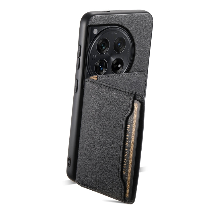 For OnePlus Ace 3 Calf Texture Card Bag Design Full Coverage Phone Case(Black) - OnePlus Cases by buy2fix | Online Shopping UK | buy2fix