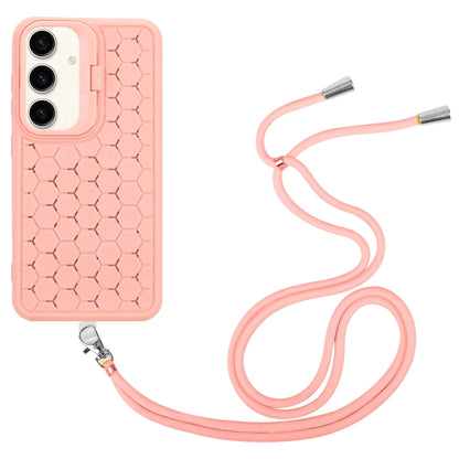 For Samsung Galaxy S24+ 5G Honeycomb Radiating Lens Holder Magsafe Phone Case with Lanyard(Pink) - Galaxy S24+ 5G Cases by buy2fix | Online Shopping UK | buy2fix