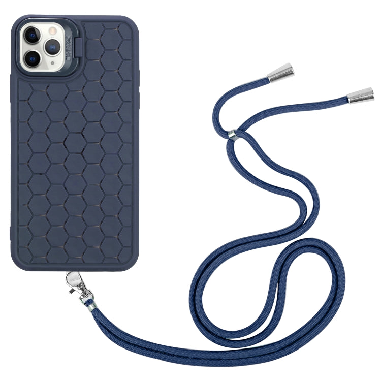 For iPhone 15 Pro Honeycomb Radiating Lens Holder Magsafe Phone Case with Lanyard(Blue) - iPhone 15 Pro Cases by buy2fix | Online Shopping UK | buy2fix