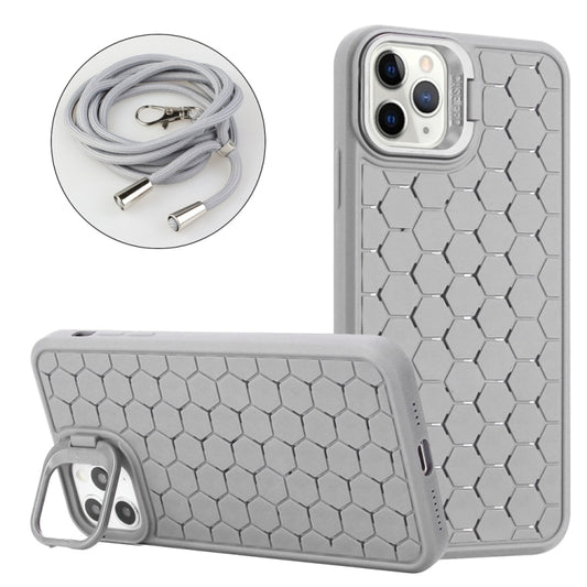 For iPhone 16 Pro Honeycomb Radiating Lens Holder Magsafe Phone Case with Lanyard(Grey) - iPhone 16 Pro Cases by buy2fix | Online Shopping UK | buy2fix