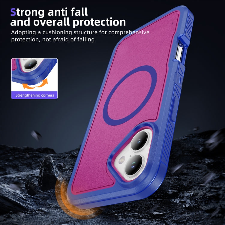 For iPhone 16 Guard Magsafe Magnetic Ring Matte Phone Case(Blue+Rose Red) - iPhone 16 Cases by buy2fix | Online Shopping UK | buy2fix