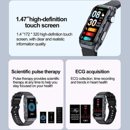 TK79 1.47 inch IP68 Waterproof Smart Watch, Support ECG / Blood Glucose / Blood Oxygen Monitoring / Uric Acid(Blue) - Smart Wristbands by buy2fix | Online Shopping UK | buy2fix