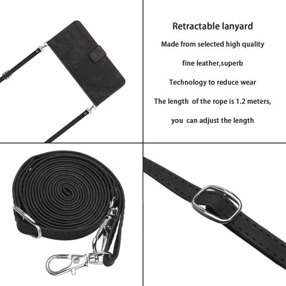 For OnePlus 12 Skin Feel Stripe Pattern Leather Phone Case with Lanyard(Black) - OnePlus Cases by buy2fix | Online Shopping UK | buy2fix