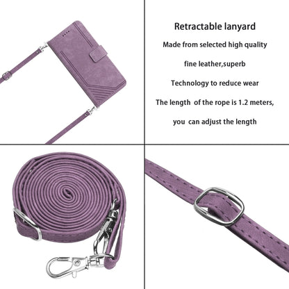 For OnePlus 12 Skin Feel Stripe Pattern Leather Phone Case with Lanyard(Purple) - OnePlus Cases by buy2fix | Online Shopping UK | buy2fix