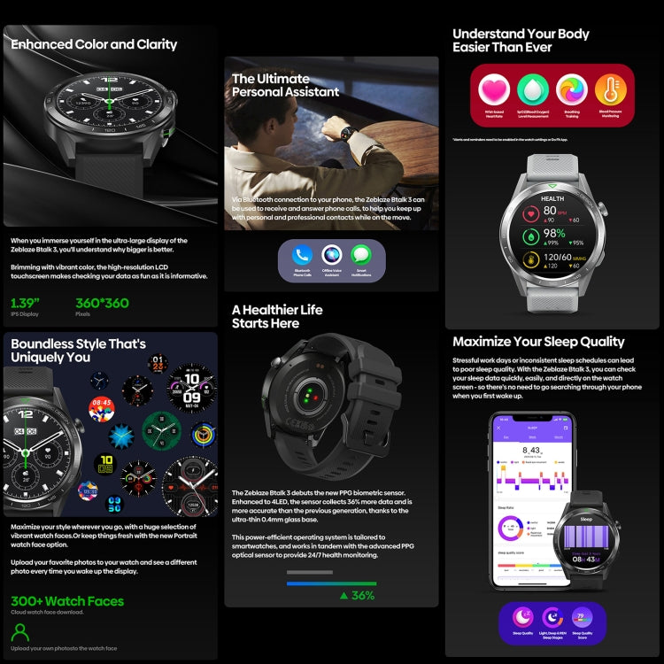 Zeblaze Btalk 3 1.39 inch Screen Voice Calling Smart Watch, Support Heart Rate / Blood Pressure / Blood Oxygen(Starlight Silver) - Smart Watches by Zeblaze | Online Shopping UK | buy2fix