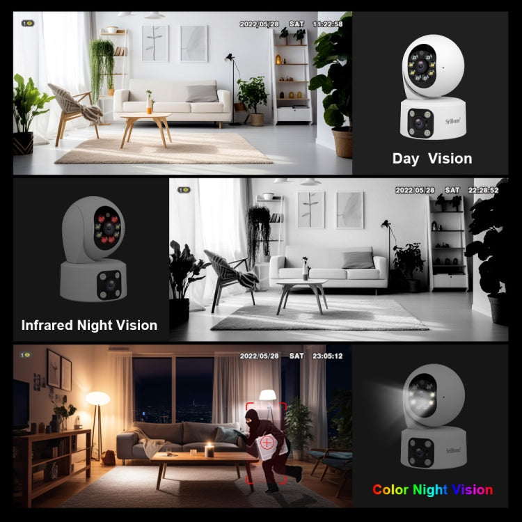 SriHome SH049 2MP + 2MP Humanoid Tracking Smart Night Vision Dual Lens HD IP Camera(UK Plug) - Wireless Camera by SriHome | Online Shopping UK | buy2fix