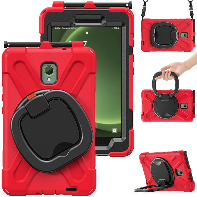 For Samsung Galaxy Tab Active5 X300 Silicone Hybrid PC Tablet Case with Holder & Shoulder Strap(Red) - Other Galaxy Tab PC by buy2fix | Online Shopping UK | buy2fix