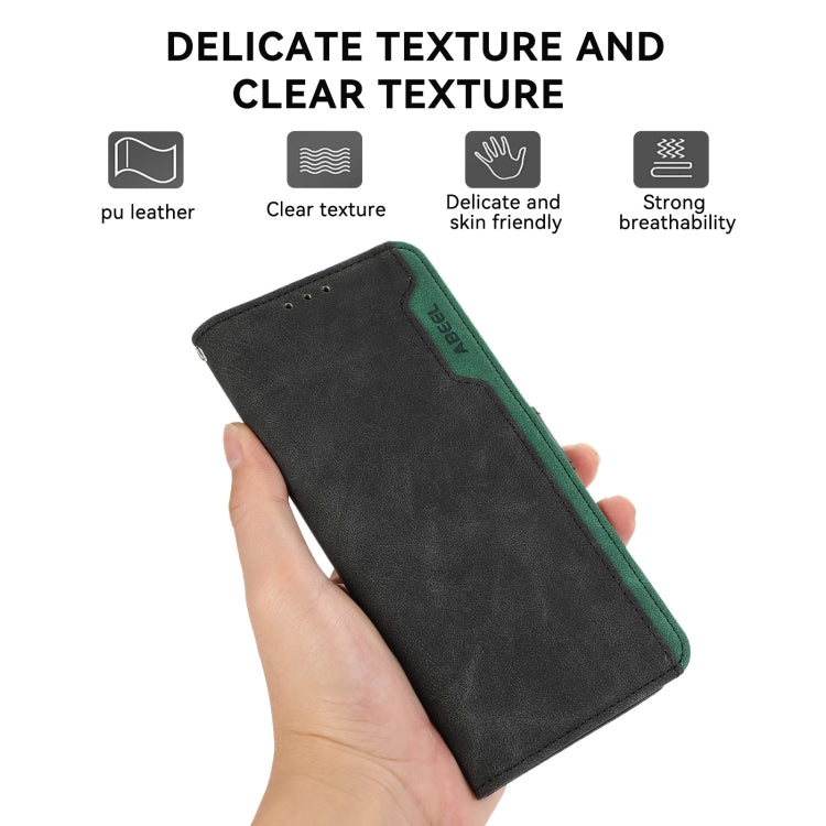 For Samsung Galaxy S22+ 5G ABEEL Color Block Magnetic RFID Leather Phone Case(Black-Green) - Galaxy S22+ 5G Cases by buy2fix | Online Shopping UK | buy2fix