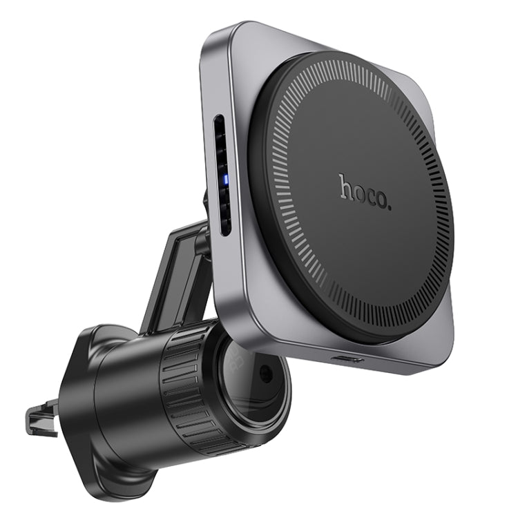 hoco HW15 Speed Magnetic Wireless Fast Charging Car Air Outlet Holder(Metal Black) - Wireless Charger Holders by hoco | Online Shopping UK | buy2fix