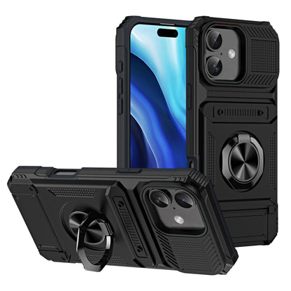 For iPhone 16 Plus TPU+PC Shockproof Card Phone Case with Metal Ring Holder(Black) - iPhone 16 Plus Cases by buy2fix | Online Shopping UK | buy2fix