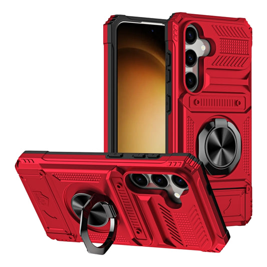 For Samsung Galaxy A15 5G TPU+PC Shockproof Card Phone Case with Metal Ring Holder(Red) - Galaxy Phone Cases by buy2fix | Online Shopping UK | buy2fix