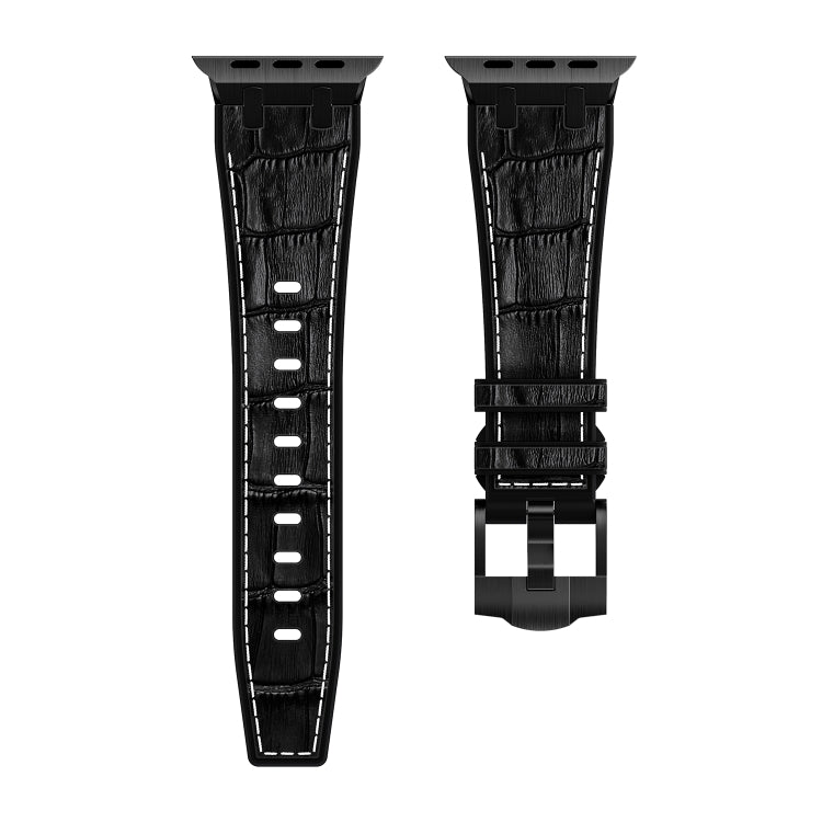 For Apple Watch 42mm Crocodile Texture Liquid Silicone Watch Band(Black White Black) - Watch Bands by buy2fix | Online Shopping UK | buy2fix