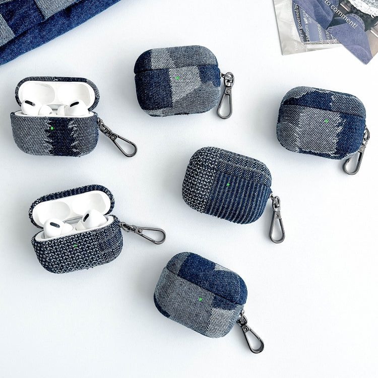 For AirPods Pro Stitching Denim Cloth Bluetooth Earphone Protective Case(Rhombus) - For AirPods Pro by buy2fix | Online Shopping UK | buy2fix