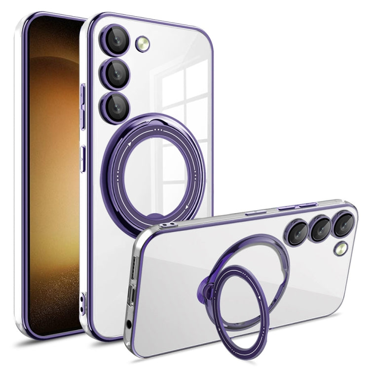 For Samsung Galaxy S23+ Electroplating MagSafe 360 Degree Rotation Holder Shockproof Phone Case(Dark Purple) - Galaxy S23+ 5G Cases by buy2fix | Online Shopping UK | buy2fix