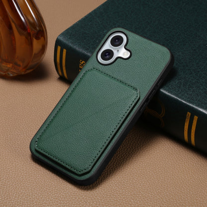 For iPhone 16 Plus D04 Calf Texture Dual Card Slot Holder Phone Case(Green) - iPhone 16 Plus Cases by buy2fix | Online Shopping UK | buy2fix