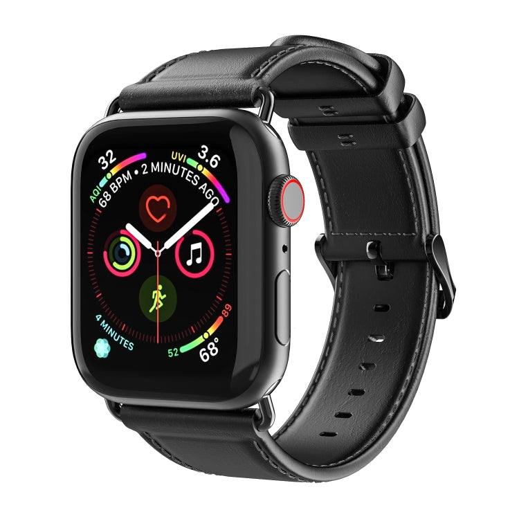 For Apple Watch Series 9 45mm DUX DUCIS Business Genuine Leather Watch Strap(Black) - Watch Bands by DUX DUCIS | Online Shopping UK | buy2fix