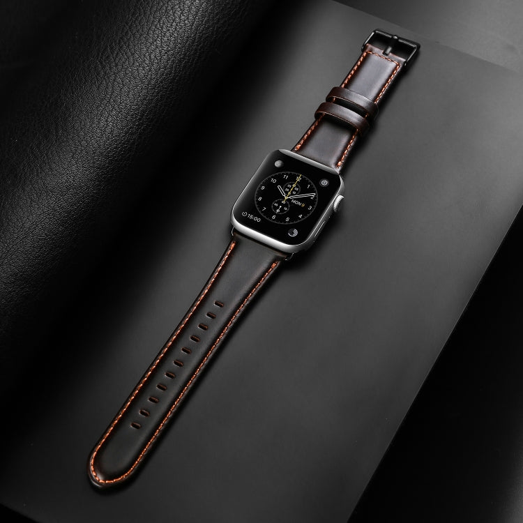 For Apple Watch SE 2022 40mm DUX DUCIS Business Genuine Leather Watch Strap(Coffee) - Watch Bands by DUX DUCIS | Online Shopping UK | buy2fix