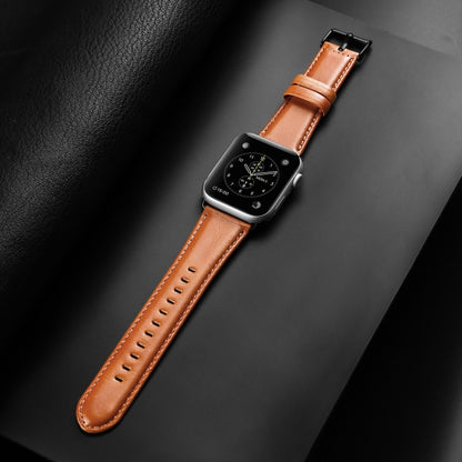 For Apple Watch Series 7 41mm DUX DUCIS Business Genuine Leather Watch Strap(Khaki) - Watch Bands by DUX DUCIS | Online Shopping UK | buy2fix