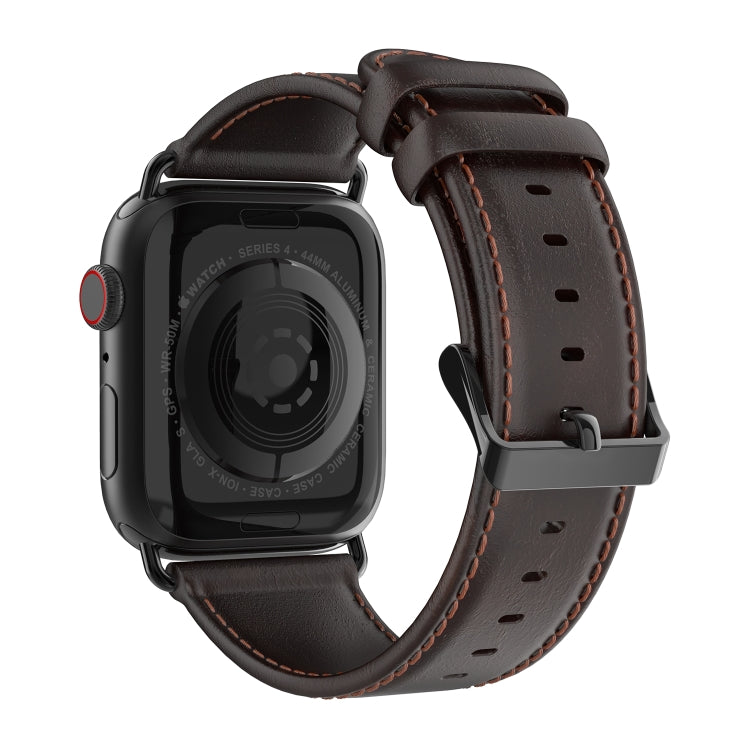 For Apple Watch Series 7 45mm DUX DUCIS Business Genuine Leather Watch Strap(Coffee) - Watch Bands by DUX DUCIS | Online Shopping UK | buy2fix