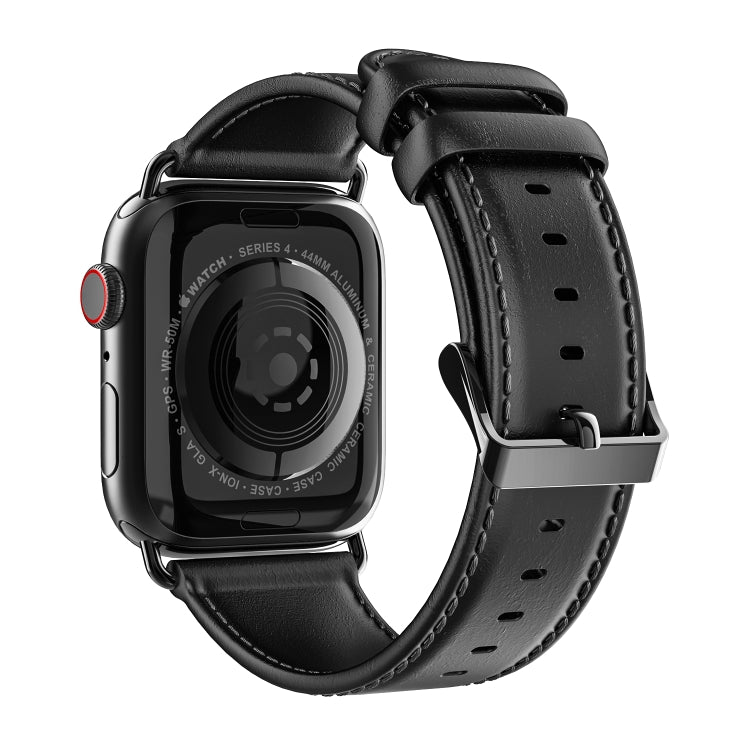 For Apple Watch SE 44mm DUX DUCIS Business Genuine Leather Watch Strap(Black) - Watch Bands by DUX DUCIS | Online Shopping UK | buy2fix