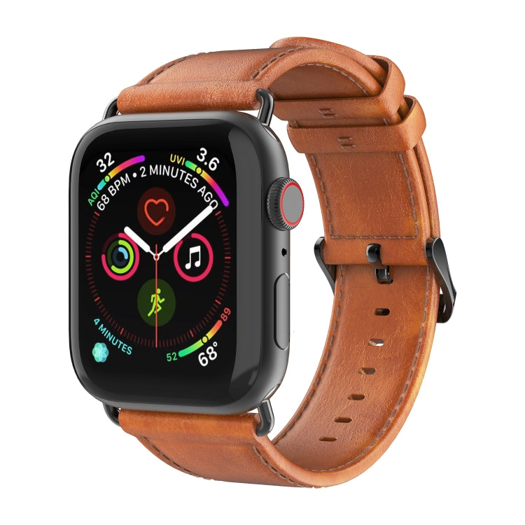 For Apple Watch Series 5 44mm DUX DUCIS Business Genuine Leather Watch Strap(Khaki) - Watch Bands by DUX DUCIS | Online Shopping UK | buy2fix