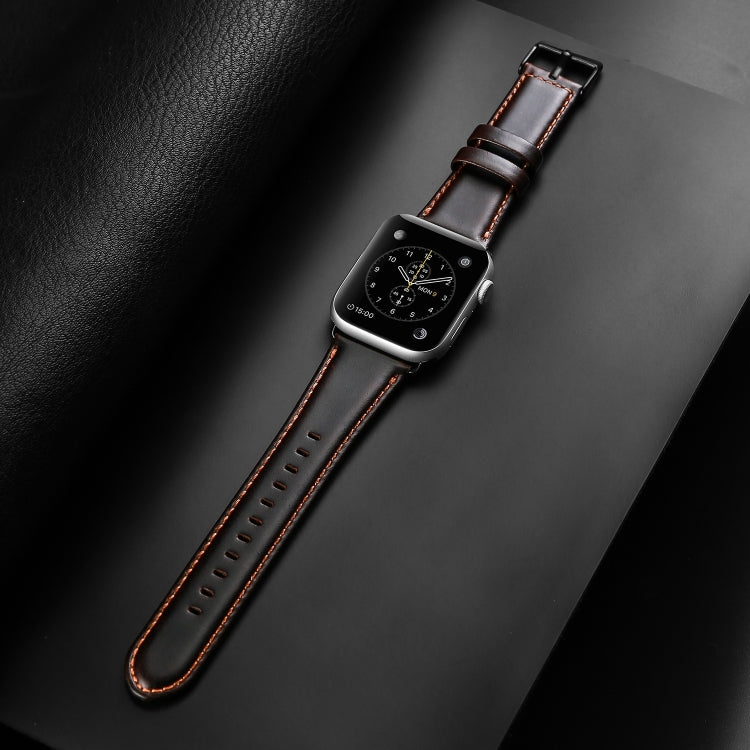 For Apple Watch Series 10 46mm DUX DUCIS Business Genuine Leather Watch Strap(Coffee) - Watch Bands by DUX DUCIS | Online Shopping UK | buy2fix