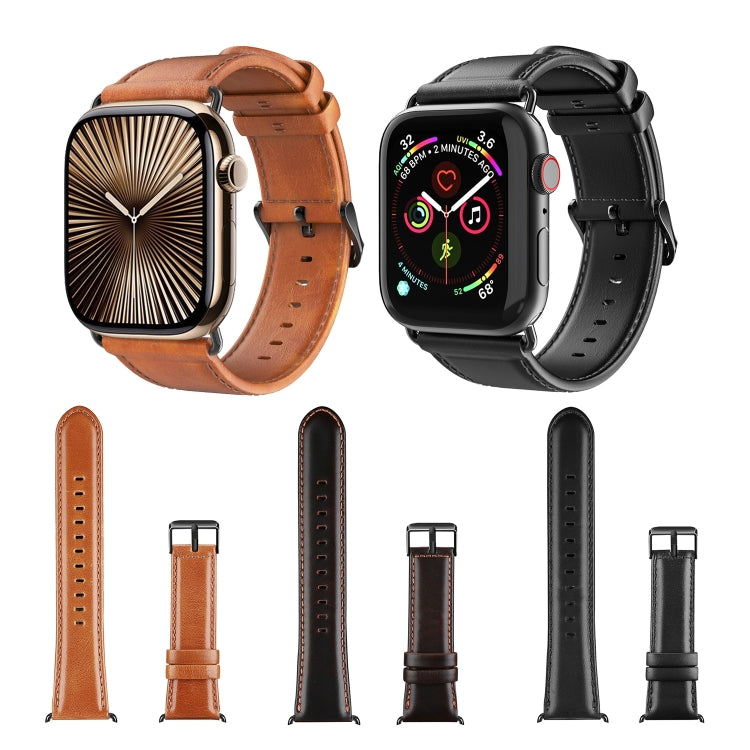 For Apple Watch SE 2022 44mm DUX DUCIS Business Genuine Leather Watch Strap(Black) - Watch Bands by DUX DUCIS | Online Shopping UK | buy2fix