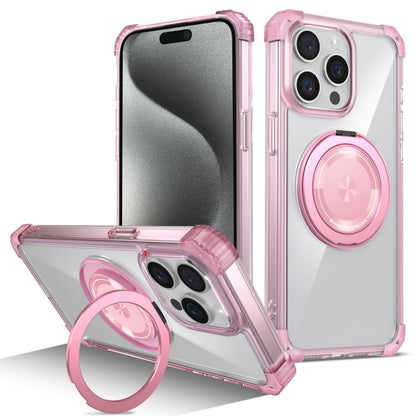 For iPhone 15 Pro Max Gold Shield CD Pattern MagSafe Magnetic Phone Case with Rotating Stand(Transparent Pink) - iPhone 15 Pro Max Cases by buy2fix | Online Shopping UK | buy2fix