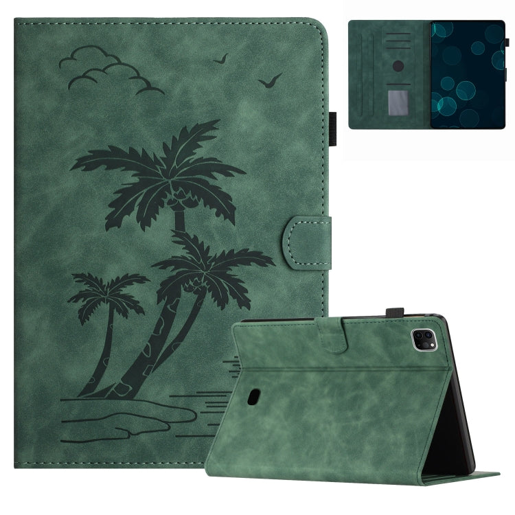 For iPad Pro 11 2024 Coconut Tree Embossed Smart Leather Tablet Case(Green) - iPad Pro 11 2024 Cases by buy2fix | Online Shopping UK | buy2fix