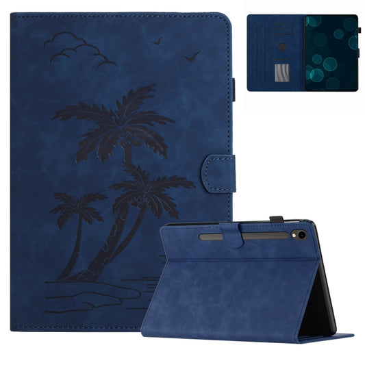 For Samsung Galaxy Tab S9 FE X510/X516B Coconut Tree Embossed Smart Leather Tablet Case(Blue) - Galaxy Tab S9 FE by buy2fix | Online Shopping UK | buy2fix