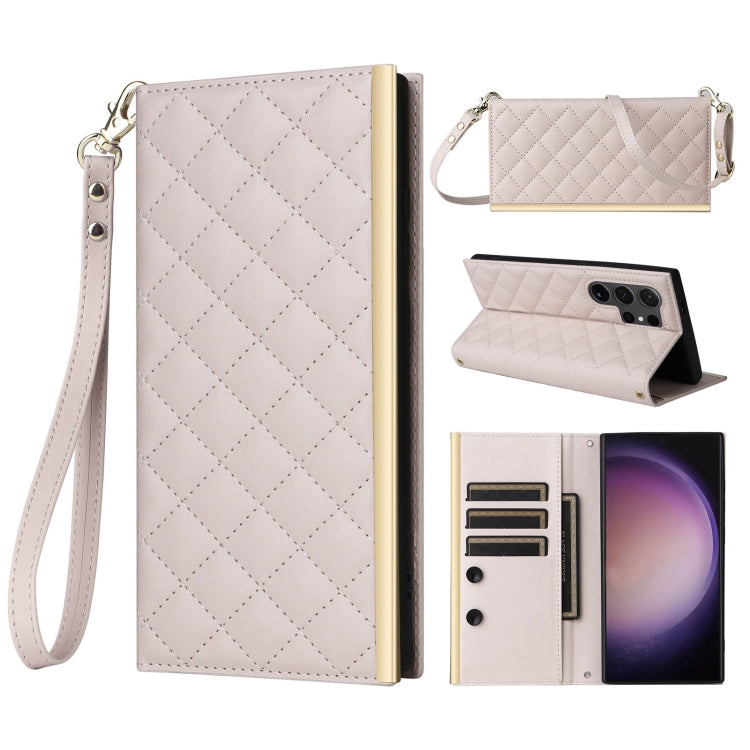 For Samsung Galaxy S24 Ultra 5G Crossbody Rhombic Sucker Leather Phone Case(White) - Galaxy S24 Ultra 5G Cases by buy2fix | Online Shopping UK | buy2fix