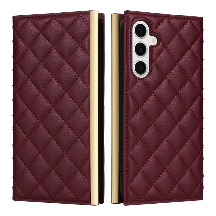 For Samsung Galaxy S24+ 5G Crossbody Rhombic Sucker Leather Phone Case(Claret) - Galaxy S24+ 5G Cases by buy2fix | Online Shopping UK | buy2fix