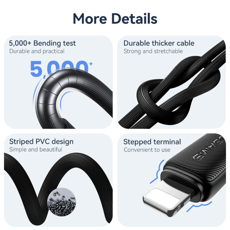 USAMS US-SJ694 USB to 8 Pin 2.4A Striped Fast Charge Data Cable, Length:2m(Black) - Normal Style Cable by USAMS | Online Shopping UK | buy2fix