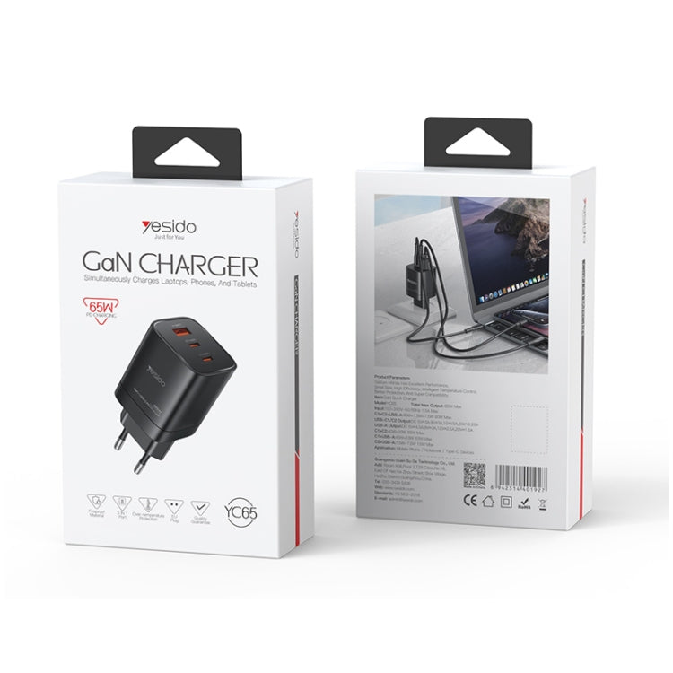 Yesido YC65 PD65W Three Port Type-C GaN Charger, EU Plug - USB Charger by Yesido | Online Shopping UK | buy2fix