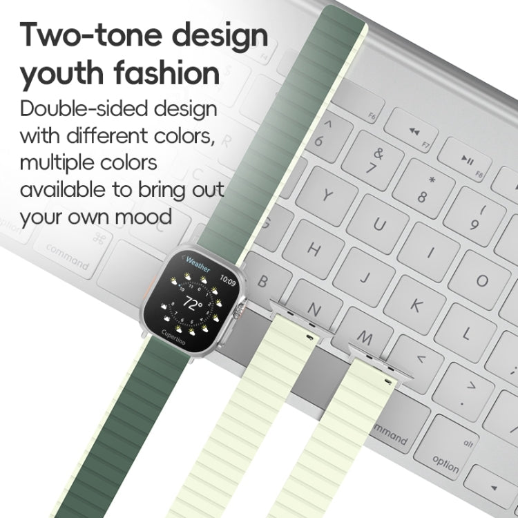 For Apple Watch Series 10 46mm ZGA Two Color Magnetic Silicone Watch Band(Dark Green+Light Green) - Watch Bands by ZGA | Online Shopping UK | buy2fix