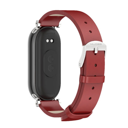 For Xiaomi Mi Band 8 / 9 / 9 NFC Mijobs GT4 First Layer Cowhide Watch Band(Red Silver) - Watch Bands by MIJOBS | Online Shopping UK | buy2fix