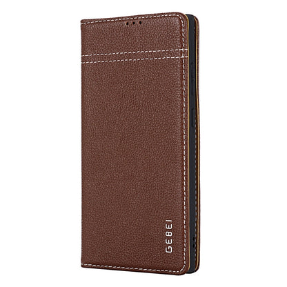 For Samsung Galaxy S24 5G GEBEI Top-grain Horizontal Flip Leather Phone Case(Brown) - Galaxy S24 5G Cases by GEBEI | Online Shopping UK | buy2fix