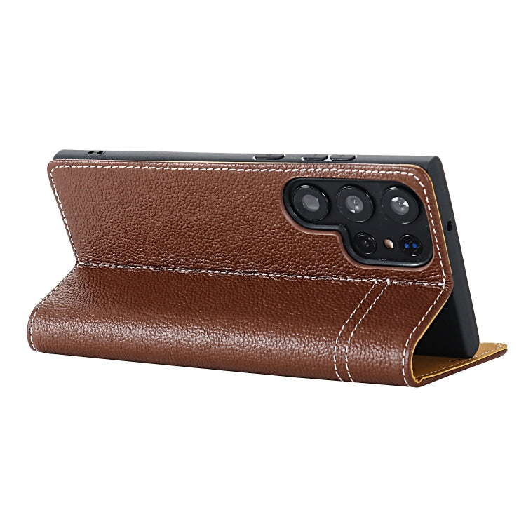 For Samsung Galaxy S24 5G GEBEI Top-grain Horizontal Flip Leather Phone Case(Brown) - Galaxy S24 5G Cases by GEBEI | Online Shopping UK | buy2fix