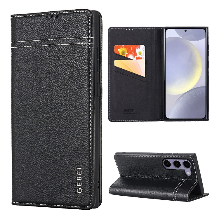 For Samsung Galaxy S24+ 5G GEBEI Top-grain Horizontal Flip Leather Phone Case(Black) - Galaxy S24+ 5G Cases by GEBEI | Online Shopping UK | buy2fix